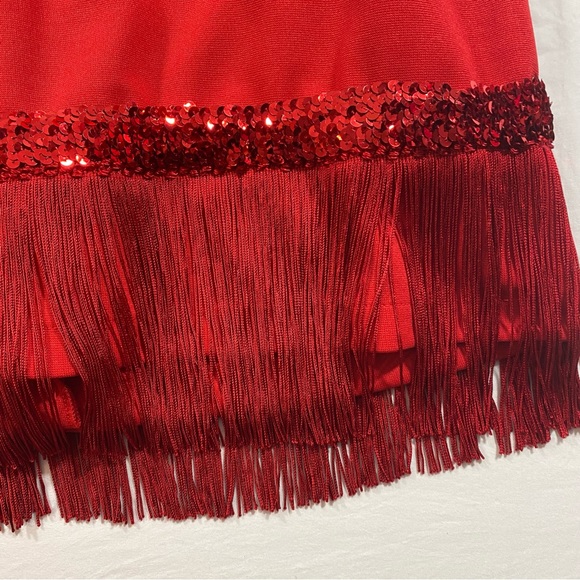 Flappers dress women’s large red dress with tassels short sleeve back zipper - Picture 4 of 8